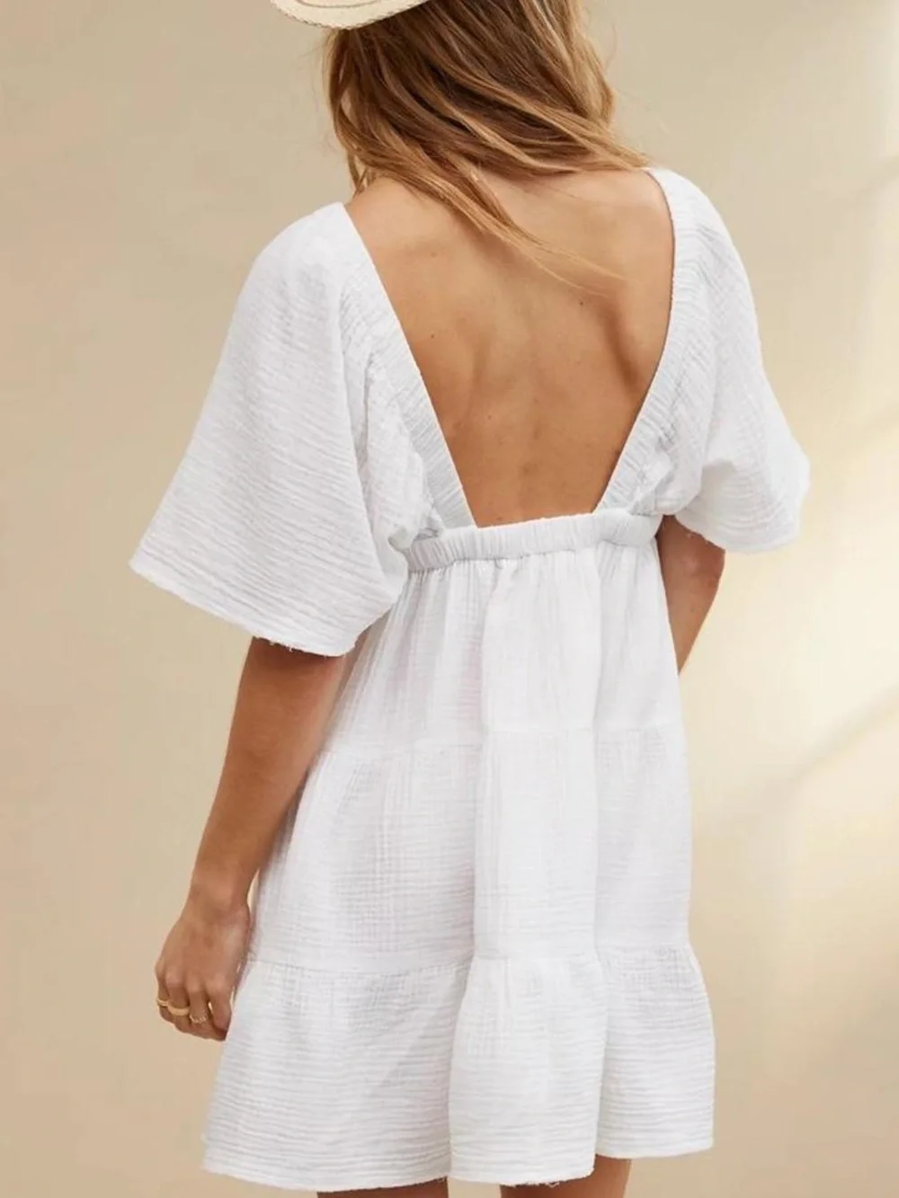 aerie White V-Neck Gauze Swim Cover-Up Dress